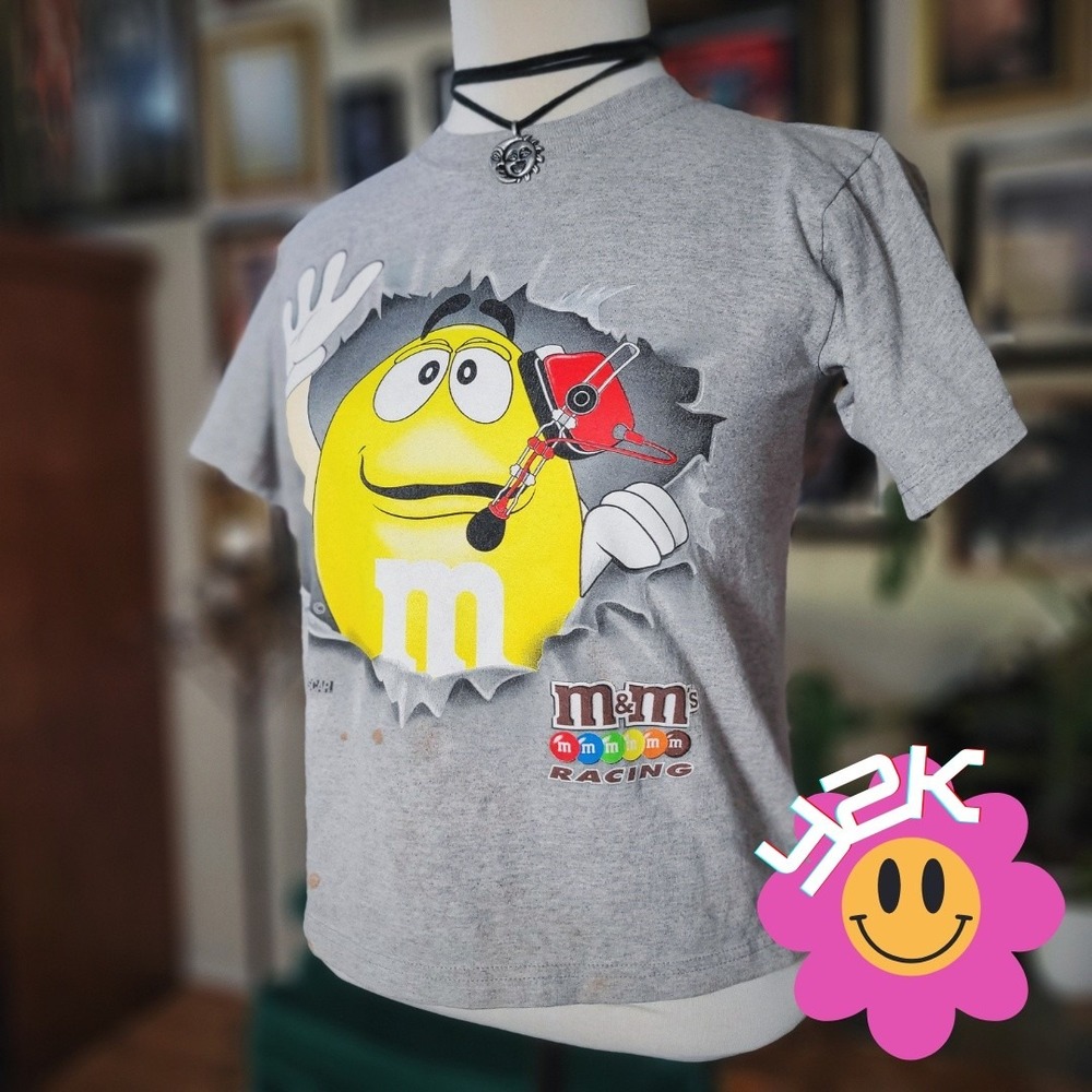 NASCAR M&M's Racing T-Shirt Chase Authentics Vintage Y2K‎ Women's M Gray Cropped
